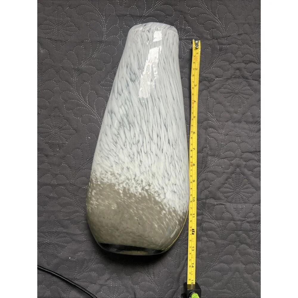 3pc Hand Blown Art Glass Vase Bottle Swirl White & Gray Mottled Set Heavy Decor